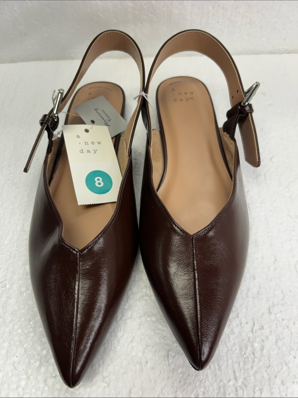 a new day Pointed Slingback Flats in Dark Brown Faux Leather